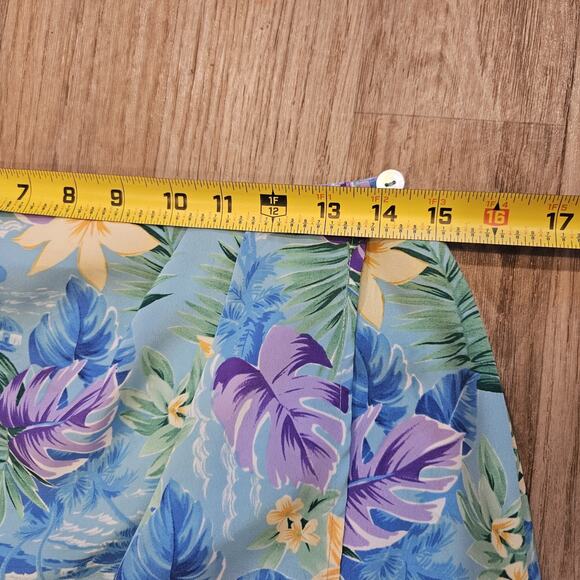 Vtg Dress Floral Wrap Skirt Women 12 Mini Blue Tropical Beach Cottage Boho Retro - Picture 8 of 9